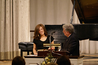 Piano Studio Gallery:  ROBERT SHERMAN (WQXR's) and FRANCESCA GERSHWIN, the composer's grand-niece