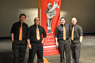  Universal Brass Ensemble with festival founder Ed Mallett at the Tuba Bach Chamber Music Festival, Michigan. 